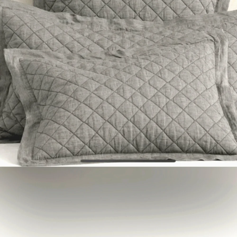 Pottery Barn Belgian Flax Pure Linen Diamond Quilt Standard Sham PAIR GRAY